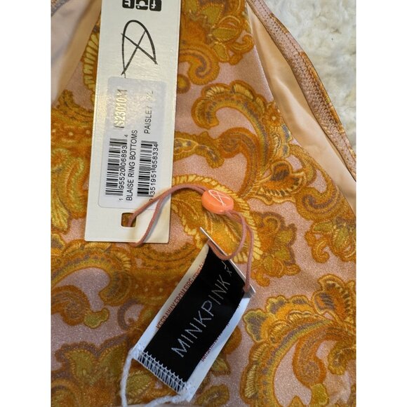 MinkPink Blaisse Bikini Bottom Swim XL Pink Orange Paisley Gold O Ring NEW - Picture 3 of 8